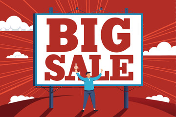 A striking billboard featuring a dynamic character, boldly advertising a new product launch 'A'.  The character's expression is powerful and memorable.