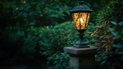Naklejka premium Dark Garden Lamp Night