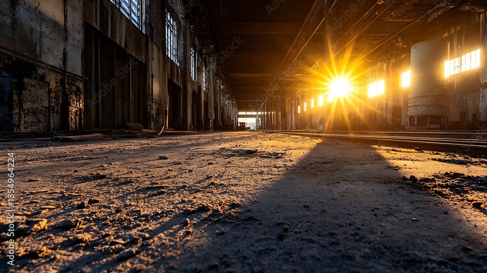 Aufkleber beautiful sunset illuminating an abandoned industrial building creating a warm atmosphere : generati