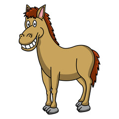 Cavallo marrone che ride. Disegno simpatico stile fumetto vettoriale editabile