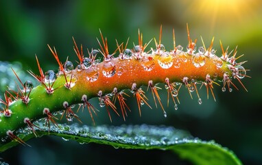 Fototapeta premium Dew-kissed cactus segment