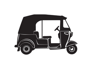  auto rickshaw, Indian vehicle silhouette black and white graphic design 