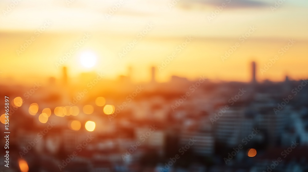 Leinwandbilder a dreamy blurred sunset view over a city skyline with warm glowing lights creating an atmospheric ef