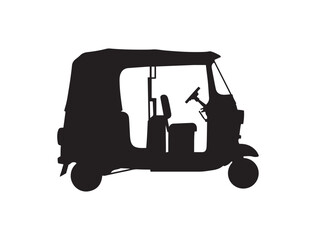  auto rickshaw, Indian vehicle silhouette black and white graphic design 