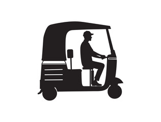  auto rickshaw, Indian vehicle silhouette black and white graphic design 