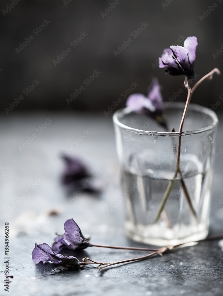 Aufkleber delicate violet flowers arranged in a clear glass with soft light creating a serene and tranquil sti