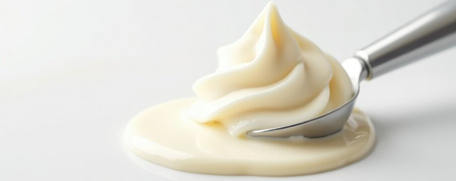 White background with a soft gelato scoop and visible fat globules in the creaminess, white, soft