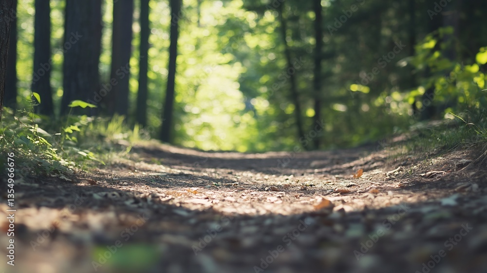 Poster Scenic forest pathway framed by tall trees and dappled sunlight creating a serene natural environment : Generative AI