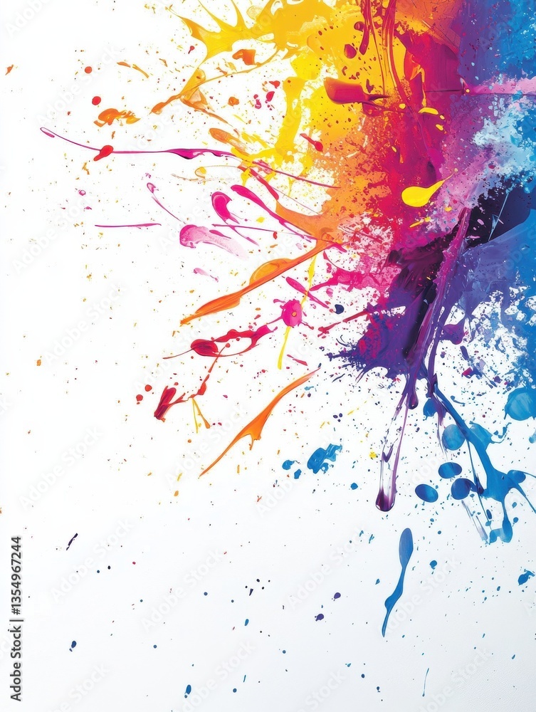 Aufkleber a wide background banner with a colorful abstract paint splatter design, adding an energetic and cre