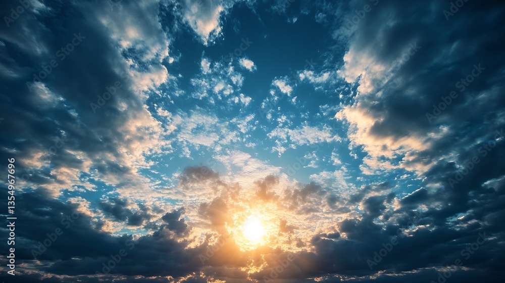 Aufkleber stunning sunset view with dramatic clouds illuminated by golden sunlight creating a breathtaking atm