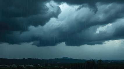 Stormy weather with heavy rain and dark clouds, gloomy, cloud