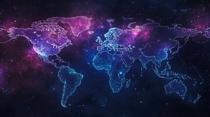 Cosmic World Map: A Glowing Nebula of Global Connection