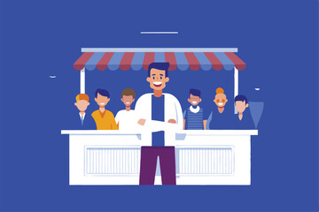 A friendly shop owner, mid-adult, energetically running their small, charming bookstore, surrounded by bookshelves and customers.  Focus on the bustling atmosphere.