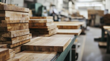Obraz premium Wooden Cutting Boards in a Manufacturing Facility for Kitchenware Production