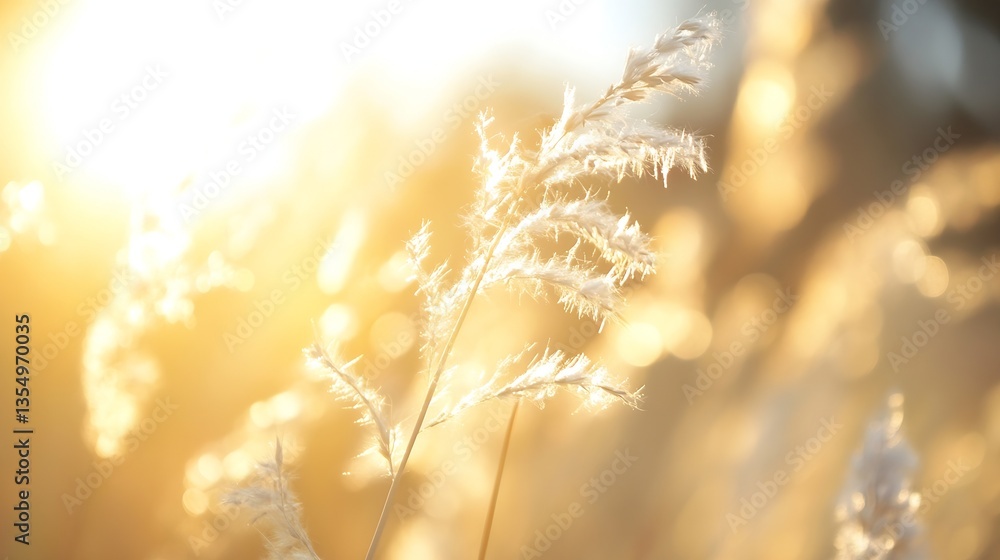 Poster Golden sunlight shining through soft grass creating an ethereal and dreamy atmosphere : Generative AI