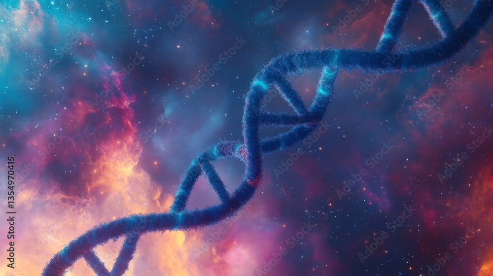 Aufkleber a close-up 3d view of a dna helix floating within a colorful nebula, blending scientific intrigue wi