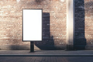 Pixel Perfect Image of Blank White Vertical Pylon Stand Mock Up Brick Building Background
