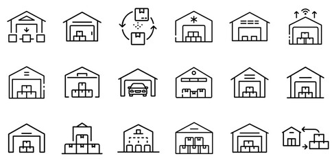 "Warehouse Icon Representing Storage, Inventory Management, and Logistics in a Clean and Practical Linear Design"