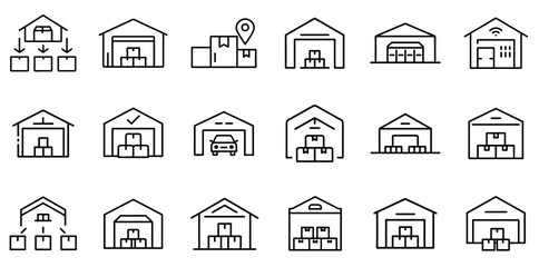 "Warehouse Icon Representing Storage, Inventory Management, and Logistics in a Clean and Practical Linear Design"