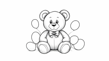 Obraz premium Sketch of a teddy bear with balloons
