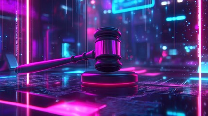 Gavel on digital background, symbolizing online justice, cyber law, or digital rights. (1)