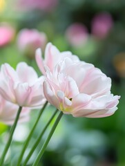 Obraz premium Delicate pink tulips blooming amidst a soft blurred background in vibrant spring garden : Generative AI