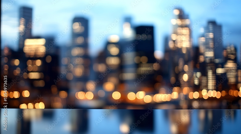 Poster blurred city skyline at twilight with abstract lights creating a dreamlike atmosphere of urban life 