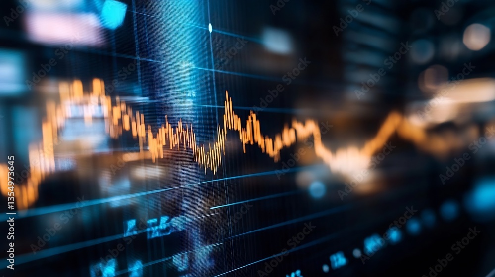 Poster Close up of financial graph showing upward trend in stock prices with vibrant orange data line : Generative AI