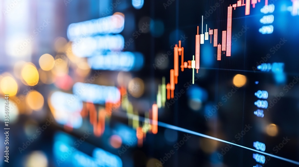 Poster Colorful representation of stock price fluctuations on a digital display showcasing economic trends and market activity : Generative AI