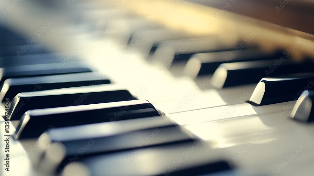 Fototapete close up image of piano keys illuminated in soft light showcasing musical notes and textures : gener