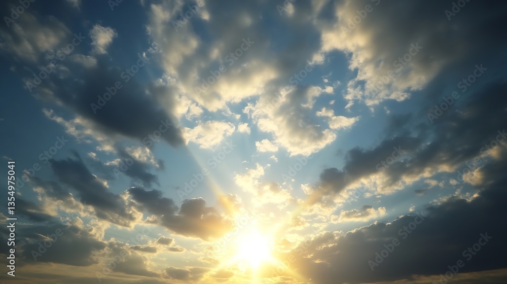 Aufkleber Breathtaking view of a sunset sky with dramatic clouds and sunlight creating a picturesque scene perfect for relaxation : Generative AI