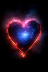 Glowing heart nebula, cosmic love, dark background, design element