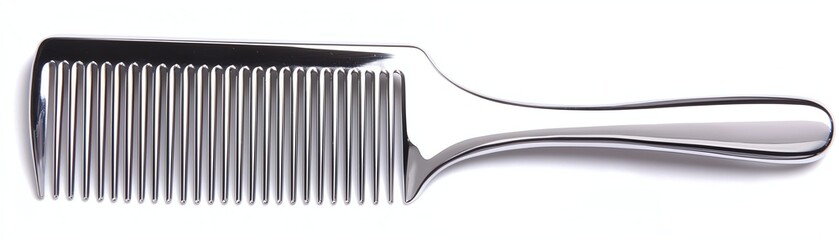 Shiny metal comb on a white isolated background.