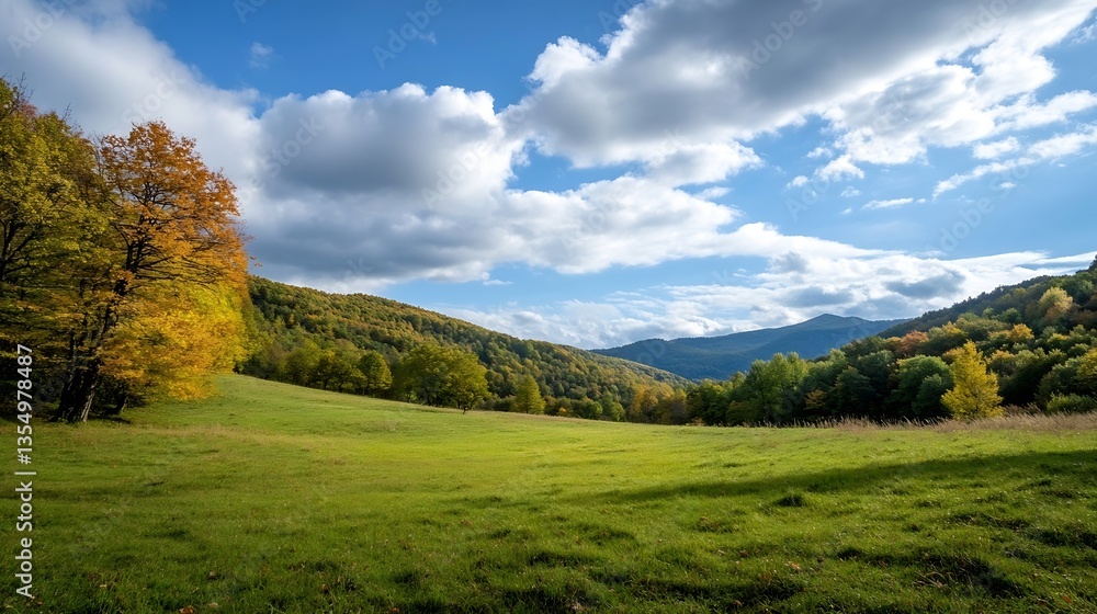 Aufkleber Vibrant Autumn Scene with Colorful Trees in a Scenic Mountain Valley : Generative AI