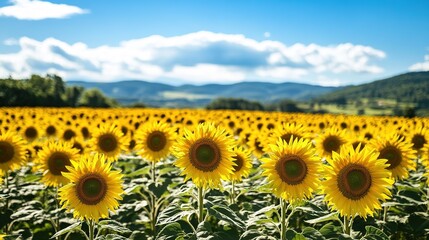 Fototapeta premium A beautiful sunflower field in full bloom during summer.