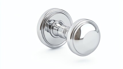 Obraz premium Sleek chrome door knob with a smooth finish, isolated on a white background.