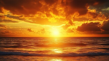 Obraz premium A breathtaking sunset over the ocean with golden hues.