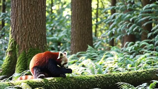 Adorable Red Panda Eating in the Forest Surrounded by Nature.