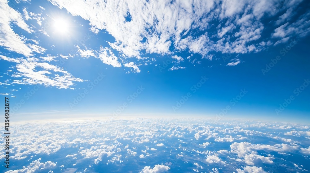 Aufkleber majestic aerial view showcasing a clear blue sky with fluffy clouds illuminated by bright sunlight :