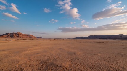 Expansive Desert Landscape Under a Clear Sky with Soft Clouds : Generative AI