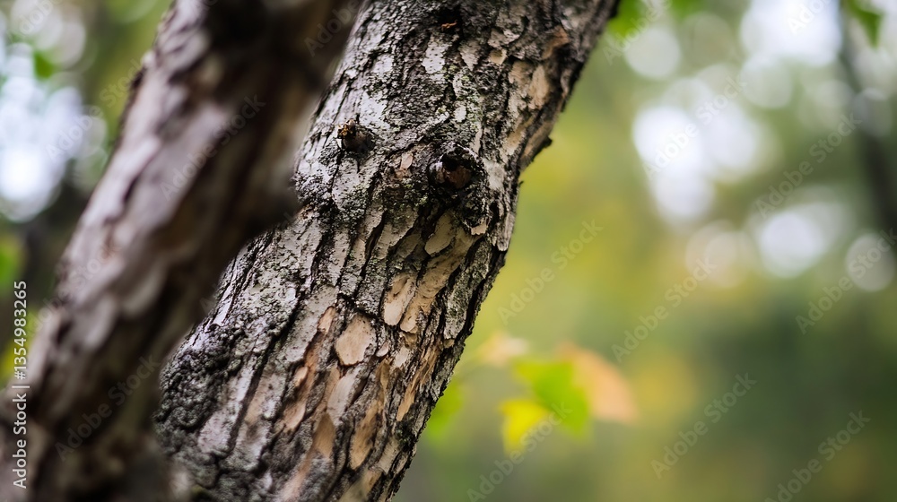 Poster Closeup view of a textured tree bark revealing intricate patterns and colors in nature : Generative AI