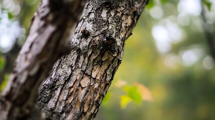 Closeup view of a textured tree bark revealing intricate patterns and colors in nature : Generative AI