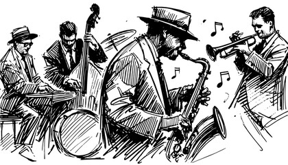 jazz band musicians black vector sketch © Mago