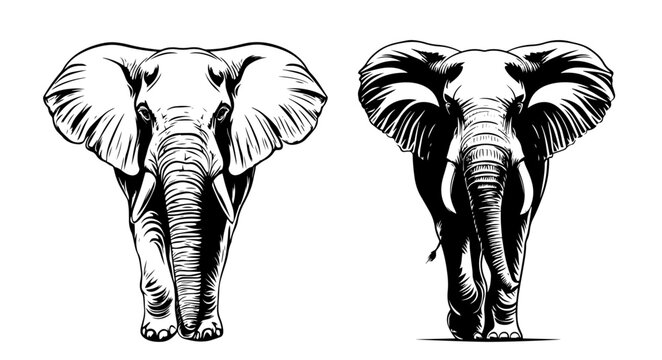 elephant front view black vector silhouette