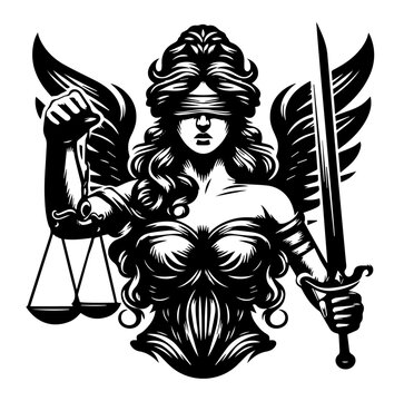 lady justice themis black vector engraving