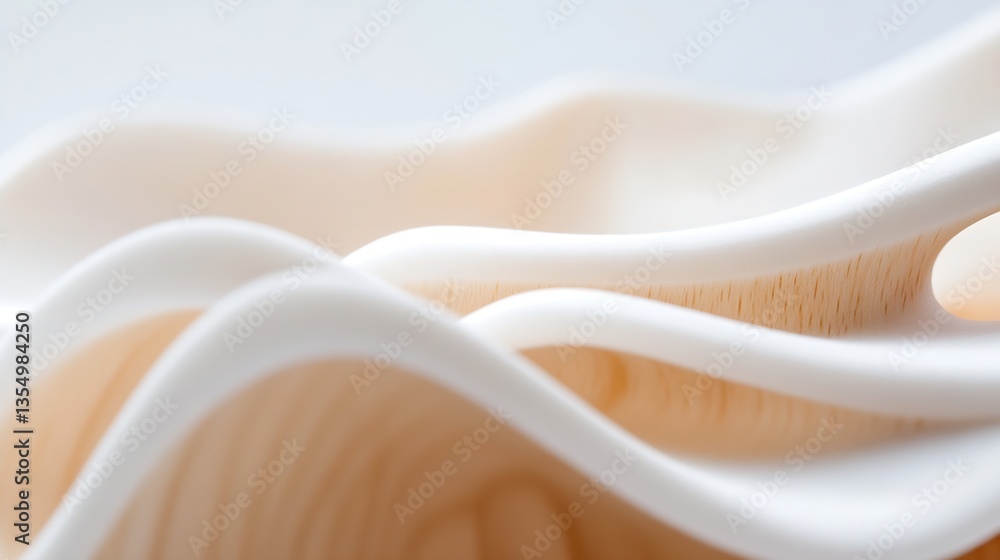Poster Abstract close up of elegant wood and smooth white material in soft curvy design : Generative AI