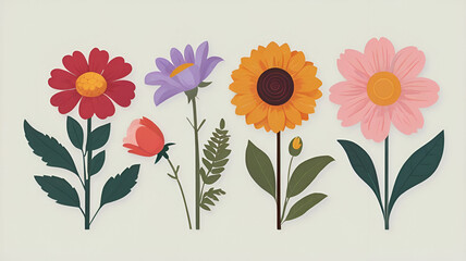 Obraz premium Flat Vector Flower Icons Collection ai