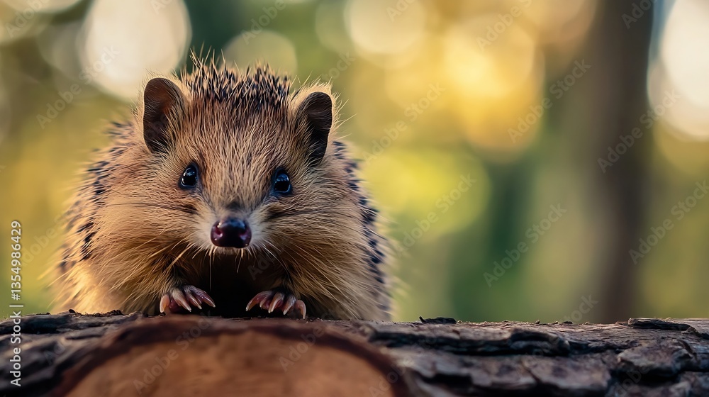 Aufkleber adorable hedgehog captured up close in a natural setting surrounded by soft blurry background lights