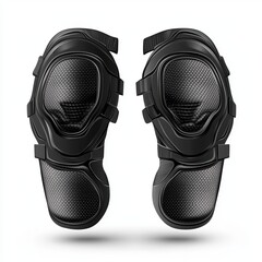 Vector design of knee pads, rounded shape with visible straps, black and gray tones, smooth geometric shapes, clean sharp edges, isolated on a white background, professional and modern style.