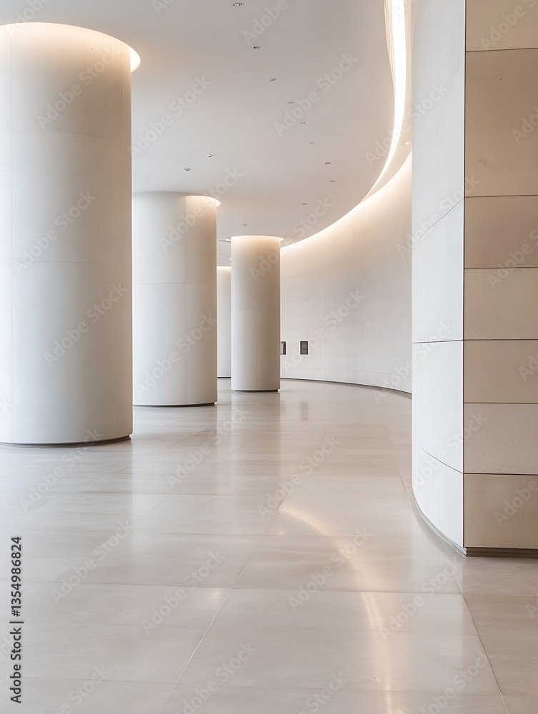 Poster Modern minimalist hallway with smooth walls and polished floors illuminated by soft indirect lighting : Generative AI